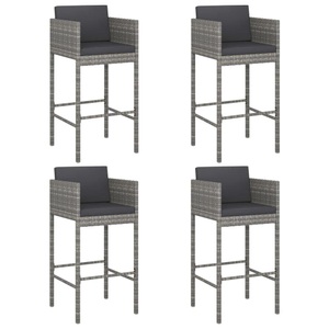 vidaXL, vidaXL Barhocker 4 Stk. mit Kissen Grau Poly Rattan, vidaXL Barhocker 4 Stk. mit Kissen Grau Poly Rattan