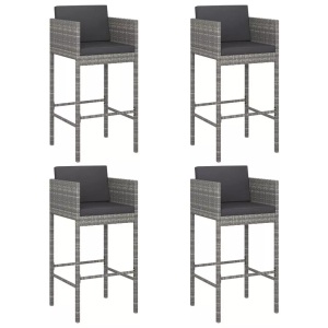 vidaXL, vidaXL Barhocker 4 Stk. mit Kissen Grau Poly Rattan, vidaXL Barhocker 4 Stk. mit Kissen Grau Poly Rattan
