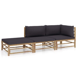 vidaXL, vidaXL 3-tlg. Garten-Lounge-Set mit Dunkelgrauen Kissen Bambus