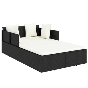 vidaXL, vidaXL Sonnenliege mit Kissen Schwarz 182x118x63 cm Poly Rattan, vidaXL Sonnenliege mit Kissen Schwarz 182x118x63 cm Poly Rattan