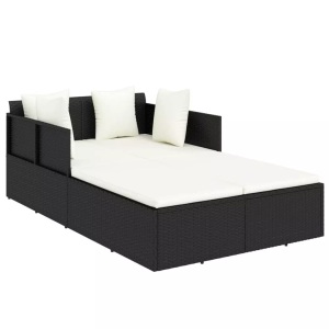 vidaXL, vidaXL Sonnenliege mit Kissen Schwarz 182x118x63 cm Poly Rattan, vidaXL Sonnenliege mit Kissen Schwarz 182x118x63 cm Poly Rattan