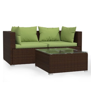 vidaXL, vidaXL 3-tlg. Garten-Lounge-Set mit Kissen Braun Poly Rattan, vidaXL 3-tlg. Garten-Lounge-Set mit Kissen Braun Poly Rattan