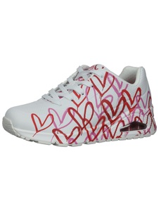 Skechers, Skechers Uno Spread the Love Damen Sneaker Weiss, Skechers Wedgesneaker »UNO-SPREAD THE LOVE«, mit auffälligem Graffiti-Print, Freizeitschuh, Halbschuh, Schnürschuh