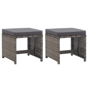 Diverse Hardware, Gartenhocker 2 Stk. mit Sitzkissen Poly Rattan Anthrazit
