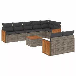 vidaXL, vidaXL 9-tlg. Garten-Sofagarnitur mit Kissen Grau Poly Rattan, vidaXL 9-tlg. Garten-Sofagarnitur mit Kissen Grau Poly Rattan