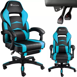TecTake, Racing Bürostuhl Comodo mit Fussstütze Racing Bürostuhl Comodo mit Fussstütze, Tectake - Racing Bürostuhl Comodo mit Fussstütze, Azurblau, 70 CM