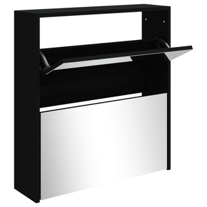 vidaXL, vidaXL Schuhschrank mit Spiegel 2 Fächer Schwarz 63x17x67 cm, vidaXL Schuhschrank mit Spiegel 2 Fächer Schwarz 63x17x67 cm