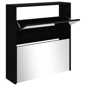 vidaXL, vidaXL Schuhschrank mit Spiegel 2 Fächer Schwarz 63x17x67 cm, vidaXL Schuhschrank mit Spiegel 2 Fächer Schwarz 63x17x67 cm
