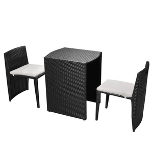 Diverse Hardware, 3-tlg. Bistro-Set mit Auflagen Poly Rattan Schwarz
