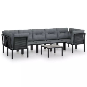 vidaXL, vidaXL 8-tlg. Garten-Lounge-Set Schwarz und Grau Poly Rattan, vidaXL 8-tlg. Garten-Lounge-Set Schwarz und Grau Poly Rattan