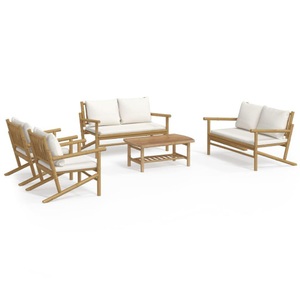 vidaXL, vidaXL 5-tlg. Garten-Lounge-Set mit Cremeweißen Kissen Bambus