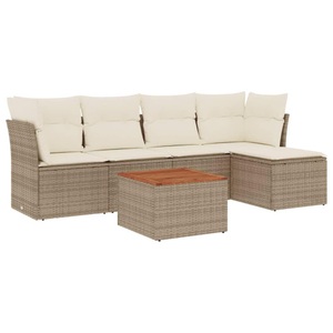 vidaXL, vidaXL 6-tlg. Garten-Sofagarnitur mit Kissen Beige Poly Rattan, vidaXL 6-tlg. Garten-Sofagarnitur mit Kissen Beige Poly Rattan