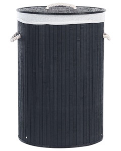 Beliani, Beliani Korb mit Deckel Bambusholz schwarz rund SANNAR, Beliani - Aufbewahrungskorb aus Bambusholz Boho SANNAR, One Size, Schwarz