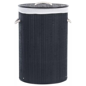 Beliani, Beliani Korb mit Deckel Bambusholz schwarz rund SANNAR, Beliani - Aufbewahrungskorb aus Bambusholz Boho SANNAR, One Size, Schwarz