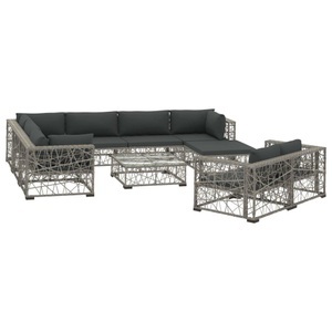 Diverse Hardware, 10-tlg. Garten-Lounge-Set mit Auflagen Poly Rattan Grau