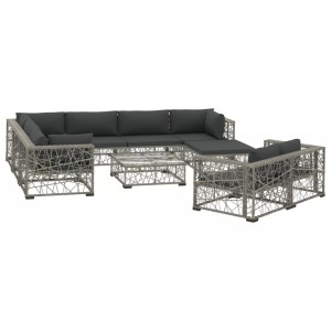 Diverse Hardware, 10-tlg. Garten-Lounge-Set mit Auflagen Poly Rattan Grau