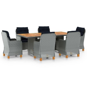 vidaXL, vidaXL 7-tlg. Garten-Essgruppe mit Auflagen Poly Rattan Hellgrau