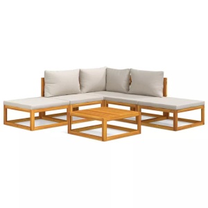 vidaXL, vidaXL 6-tlg. Garten-Lounge-Set mit Hellgrauen Kissen Massivholz, vidaXL 6-tlg. Garten-Lounge-Set mit Hellgrauen Kissen Massivholz