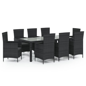vidaXL, vidaXL 9-tlg. Garten-Essgruppe mit Kissen Poly Rattan Schwarz, 