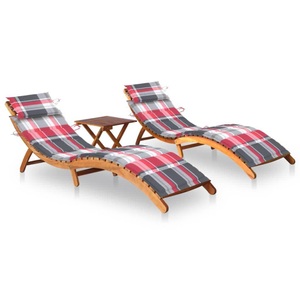 vidaXL, vidaXL Sonnenliegen 2 Stk. mit Tisch und Auflagen Massivholz Akazie, vidaXL Sonnenliegen 2 Stk. mit Tisch und Auflagen Massivholz Akazie