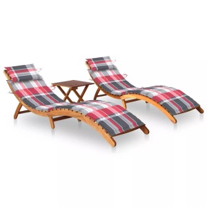 vidaXL, vidaXL Sonnenliegen 2 Stk. mit Tisch und Auflagen Massivholz Akazie