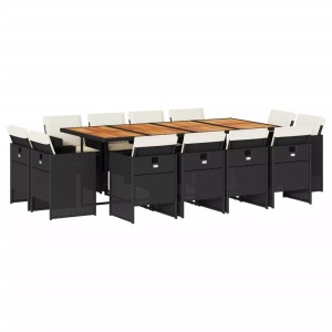 vidaXL, vidaXL 13-tlg. Garten-Essgruppe mit Kissen Schwarz Poly Rattan