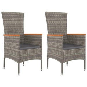 vidaXL, vidaXL Gartenstühle mit Kissen 2 Stk. Poly Rattan Grau, vidaXL Gartenstühle mit Kissen 2 Stk. Poly Rattan Grau