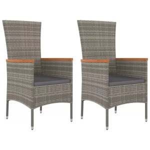 vidaXL, vidaXL Gartenstühle mit Kissen 2 Stk. Poly Rattan Grau, vidaXL Gartenstühle mit Kissen 2 Stk. Poly Rattan Grau