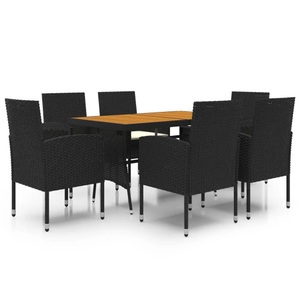 vidaXL, vidaXL 7-tlg. Garten-Essgruppe Poly Rattan Schwarz