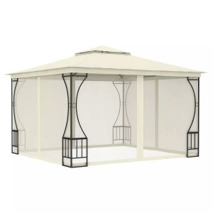 vidaXL, vidaXL Pavillon mit Vorhängen 300x300x265 cm Creme, vidaXL Pavillon mit Netz 300x300x265 cm Creme