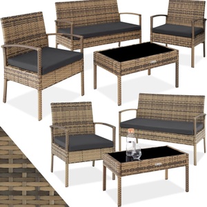TecTake, Rattan Sitzgruppe Sparta 3+1 Rattan Sitzgruppe Sparta 3+1, Tectake - Rattan Sitzgruppe Sparta 3+1, 4 Stück, Beige