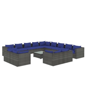 vidaXL, vidaXL 14-tlg. Garten-Lounge-Set mit Kissen Grau Poly Rattan, 