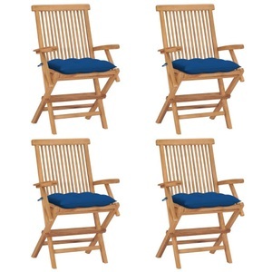 vidaXL, vidaXL Gartenstühle mit Blauen Kissen 4 Stk. Massivholz Teak