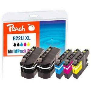 Peach, Peach Spar Pack Plus Tintenpatronen, kompatibel zu Brother LC-22UXL, Peach B22 UXL 5 Druckerpatronen XL (2*bk, c/m/y) ersetzt Brother LC-22UXL für z.B. Brother MFCJ 985 DW, Brother DCPJ 785 DW