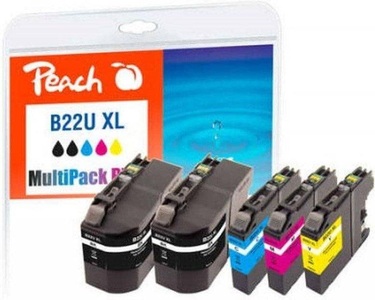 Peach, Peach Spar Pack Plus Tintenpatronen, kompatibel zu Brother LC-22UXL, Peach B22 UXL 5 Druckerpatronen XL (2*bk, c/m/y) ersetzt Brother LC-22UXL für z.B. Brother MFCJ 985 DW, Brother DCPJ 785 DW