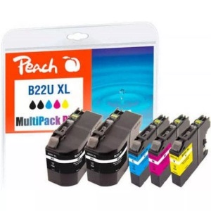 Peach, Peach Spar Pack Plus Tintenpatronen, kompatibel zu Brother LC-22UXL, Peach B22 UXL 5 Druckerpatronen XL (2*bk, c/m/y) ersetzt Brother LC-22UXL für z.B. Brother MFCJ 985 DW, Brother DCPJ 785 DW