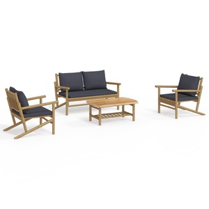 vidaXL, vidaXL 4-tlg. Garten-Lounge-Set mit Dunkelgrauen Kissen Bambus