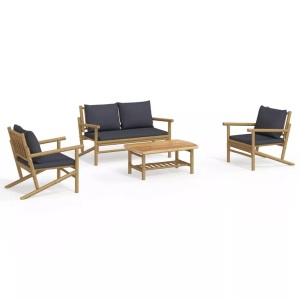 vidaXL, vidaXL 4-tlg. Garten-Lounge-Set mit Dunkelgrauen Kissen Bambus