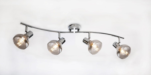 Globo, GLOBO LOTHAR Strahler Chrom, Glas rauch, beweglich, LxH:700x160, exkl. 4xE14 40W 230V, Strahler Chrom 4xE14