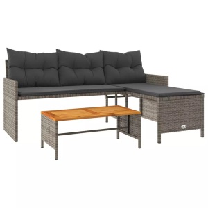 vidaXL, vidaXL Gartensofa in L-Form mit Tisch und Kissen Grau Poly Rattan, vidaXL Gartensofa in L-Form mit Tisch und Kissen Grau Poly Rattan