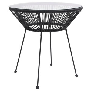 vidaXL, vidaXL Garten-Esstisch Schwarz Ø70x74 cm Rattan und Glas, vidaXL Garten-Esstisch Schwarz Ø70x74 cm Rattan und Glas