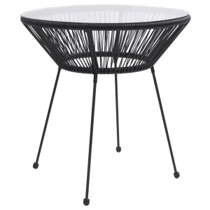 vidaXL, vidaXL Garten-Esstisch Schwarz Ø70x74 cm Rattan und Glas, vidaXL Garten-Esstisch Schwarz Ø70x74 cm Rattan und Glas