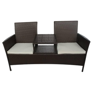 Diverse Hardware, 2-Sitzer-Gartensofa mit Teetisch Poly Rattan Braun