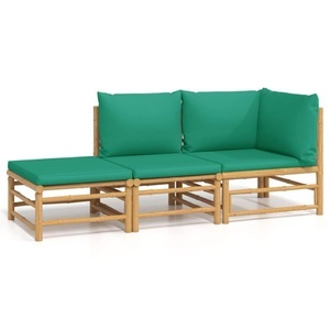 vidaXL, vidaXL 3-tlg. Garten-Lounge-Set mit Grünen Kissen Bambus, 