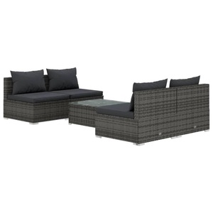 vidaXL, vidaXL 5-tlg. Garten-Lounge-Set mit Kissen Poly Rattan Grau, 