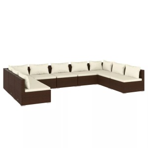 vidaXL, vidaXL 9-tlg. Garten-Lounge-Set mit Kissen Poly Rattan Braun