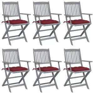 vidaXL, vidaXL Klappbare Gartenstühle 6 Stk. mit Kissen Massivholz Akazie, vidaXL Klappbare Gartenstühle 6 Stk. mit Kissen Massivholz Akazie