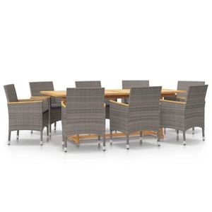 vidaXL, vidaXL 9-tlg. Garten-Essgruppe mit Kissen Grau, vidaXL 9-tlg. Garten-Essgruppe mit Kissen Grau