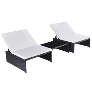 Diverse Hardware, Sonnenliegen 2 Stk. mit Tisch Poly Rattan Schwarz