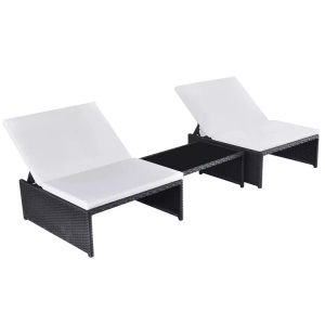 Diverse Hardware, Sonnenliegen 2 Stk. mit Tisch Poly Rattan Schwarz, vidaXL Outdoor-Lehnstühle 2 Stk. mit Tisch Schwarz Poly-Rattan